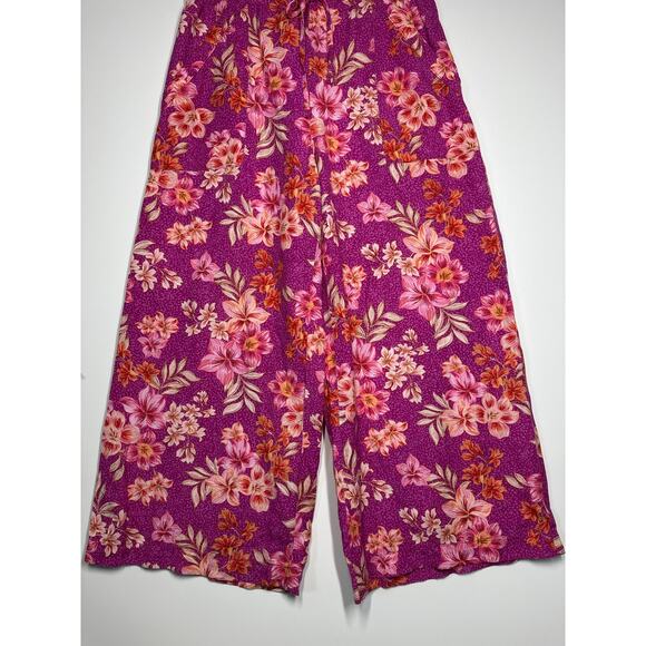 Loft Linen Breezy Wide Leg Pants Pink Floral Pockets Sz M Beach Vacation Casual - Picture 4 of 13